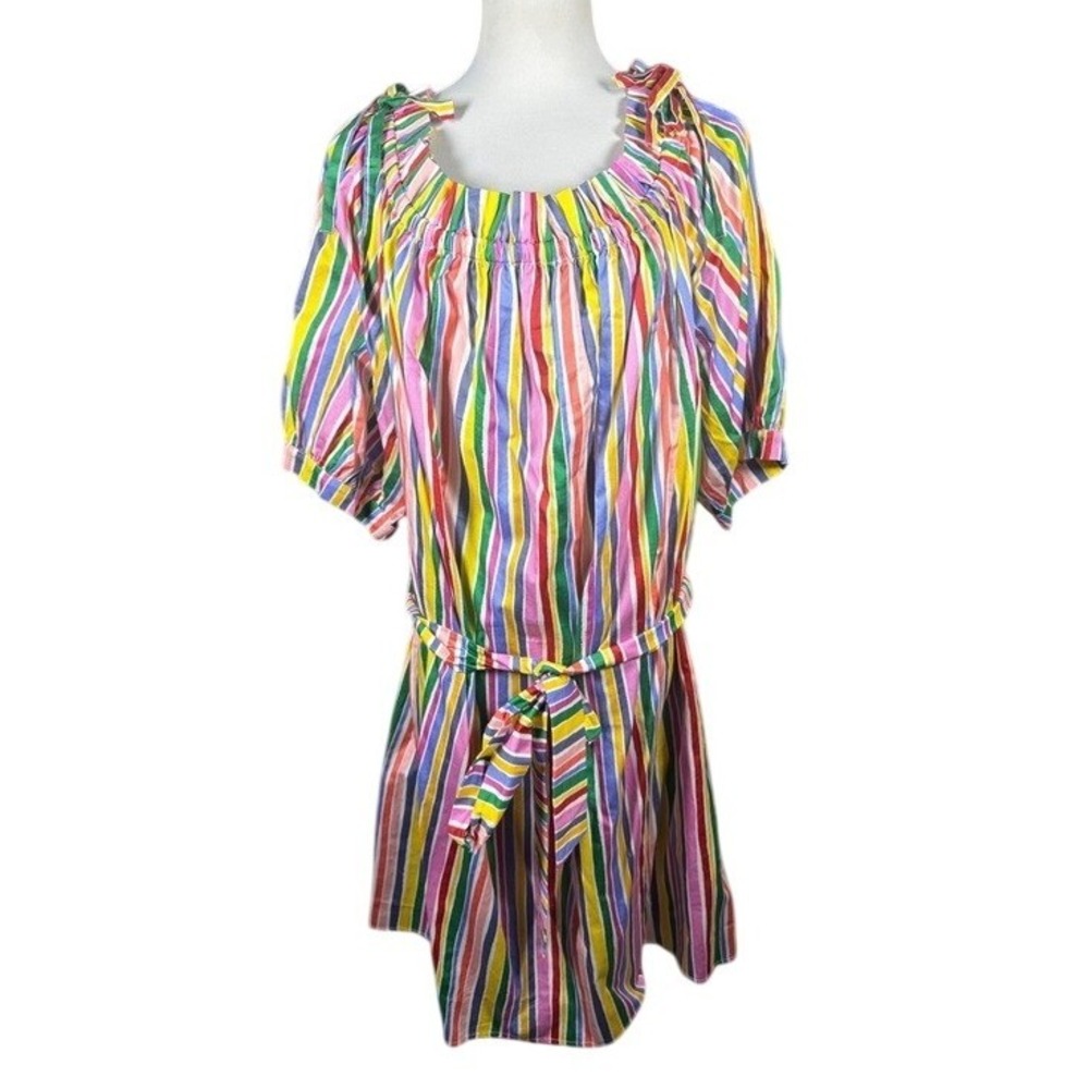 Eloquii Elements Womens Plus Size 26 Rainbow Stripe Off Shoulder Belted Dress